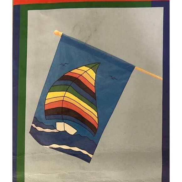SAILBOAT Decorative Flag Hand Embroidered Giant Size 28" x 40" Durable Nylon - Picture 3 of 4